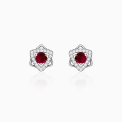 Silver Ruby Red Star Earrings