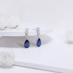 Silver Sapphire Blue Drop Earrings