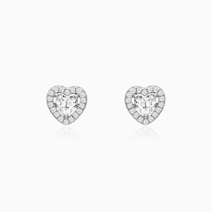 Silver Shimmer Heart Stud Earrings
