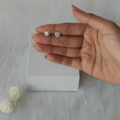 Silver Shimmer Heart Stud Earrings