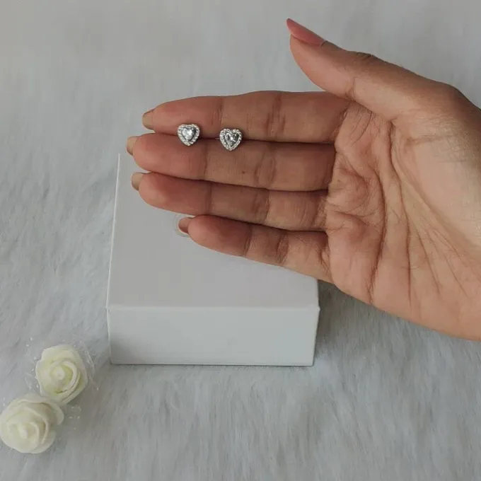 Silver Shimmer Heart Stud Earrings