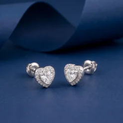 Silver Shimmer Heart Stud Earrings