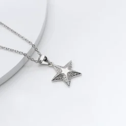 Silver Shining Star Pendant with Link Chain