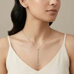 Silver Shinny Beauty Lariat Necklace