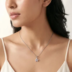 Silver Snowflake Bloom Pendant with Link Chain