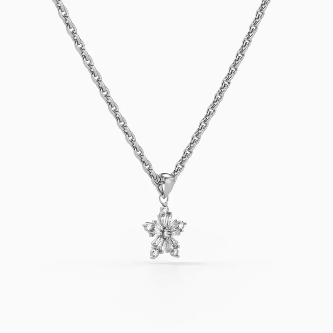 Silver Snowflake Bloom Pendant with Link Chain