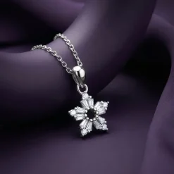 Silver Snowflake Bloom Pendant with Link Chain