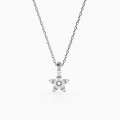 Silver Snowflake Bloom Pendant with Link Chain
