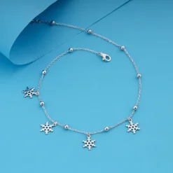 Silver Snowflake Charm Anklet
