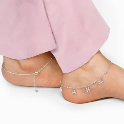 Silver Snowflake Charm Anklet