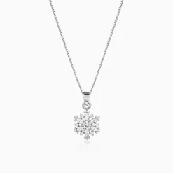 Silver Snowflake Pendant With Box Chain