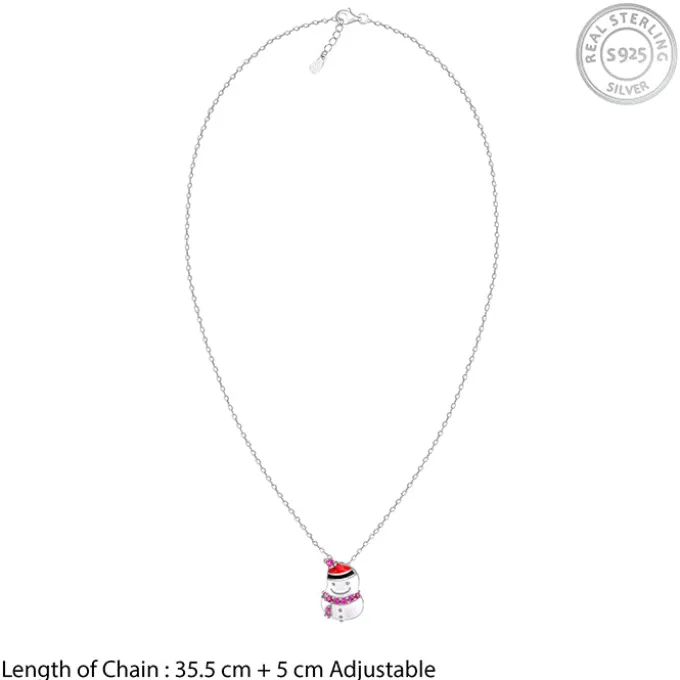 Silver Snowman Kids Pendant With Link Chain