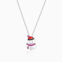 Silver Snowman Kids Pendant With Link Chain