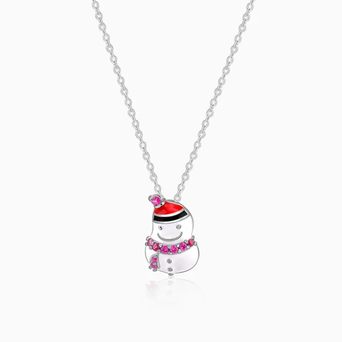 Silver Snowman Kids Pendant With Link Chain