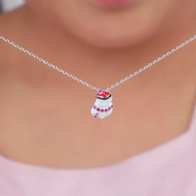 Silver Snowman Kids Pendant With Link Chain