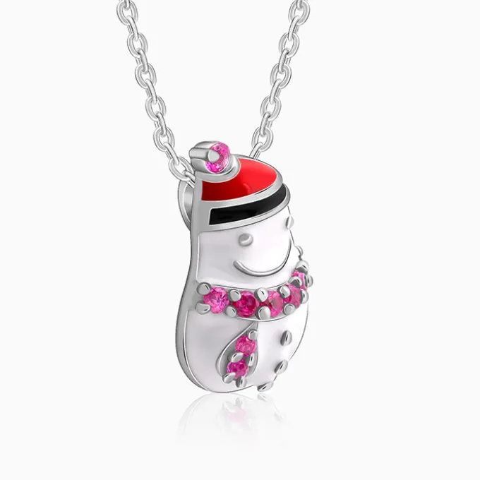 Silver Snowman Kids Pendant With Link Chain