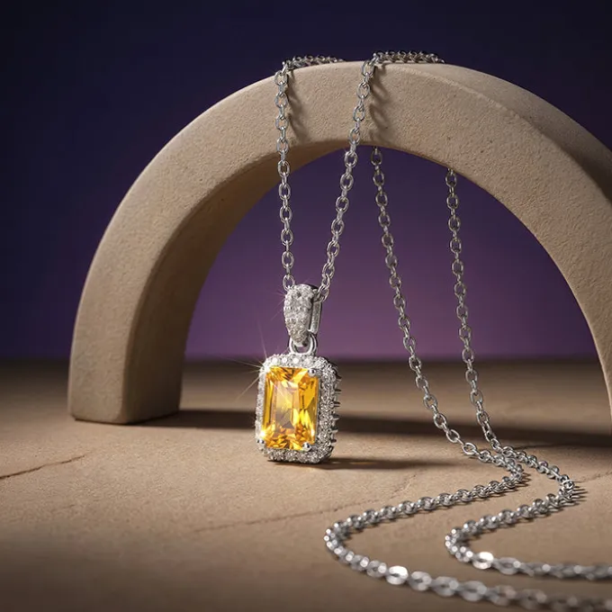 Silver Soleil Frame Pendant with Link Chain
