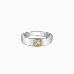 Silver Solitaire Citrine Ring For Him