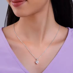Silver Solitaire Heart Pendant with Link Chain