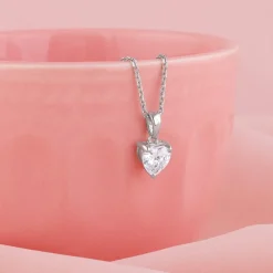 Silver Solitaire Heart Pendant with Link Chain