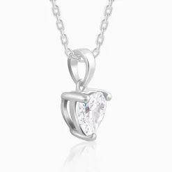 Silver Solitaire Heart Pendant with Link Chain