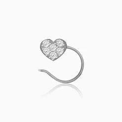 Silver Sparkling Heart Nose Pin