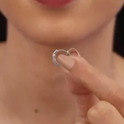 Silver Sparkling Loop Huggies Earrings
