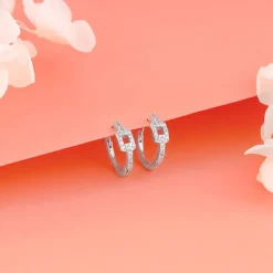 Silver Sparkling Loop Huggies Earrings