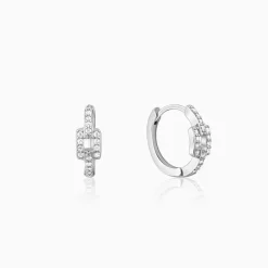 Silver Sparkling Loop Huggies Earrings