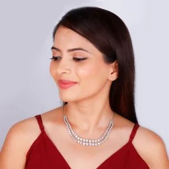 Silver Sparkling Solitaire Layered Necklace