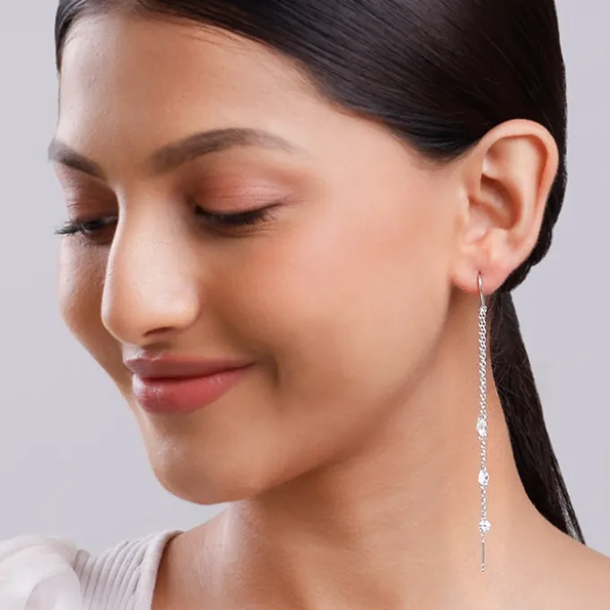 Silver Sparkling Sui Dhaga Earrings