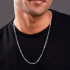 Silver Square & Bar Chain For Him