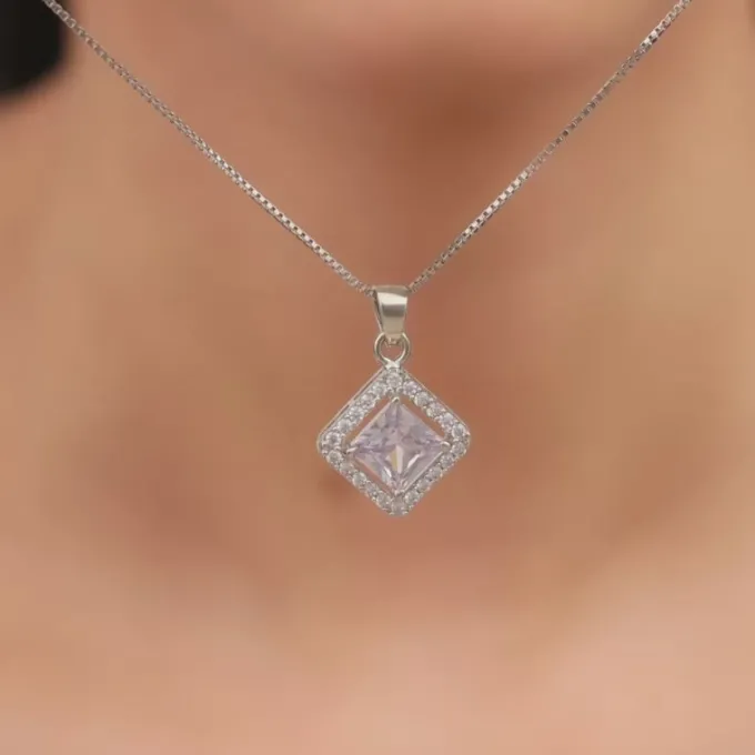 Silver Starlight Sparkle Pendant With Box Chain