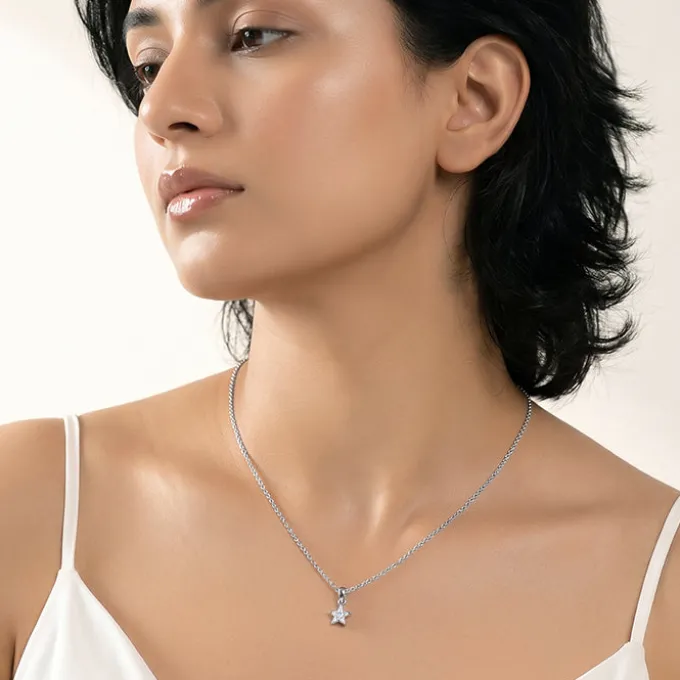 Silver Starlit Gleam Pendant with Link Chain
