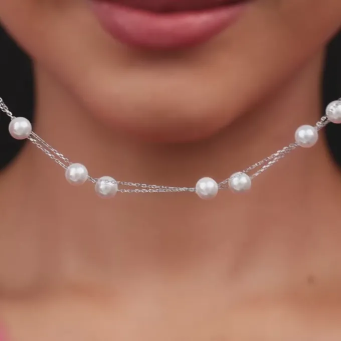 Silver String of Pearls Layered Bracelet