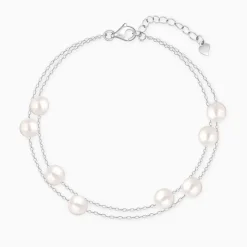 Silver String of Pearls Layered Bracelet