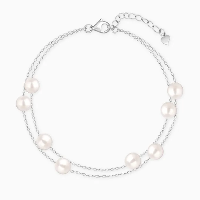 Silver String of Pearls Layered Bracelet