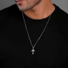 Silver Striped Cross Pendant with Box Chain For Him
