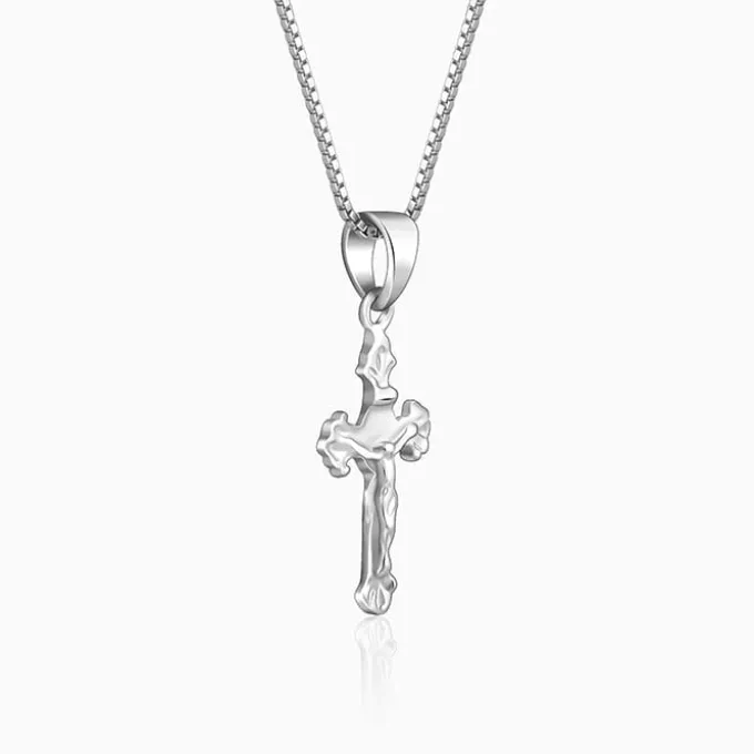 Silver Striped Cross Pendant with Box Chain For Him