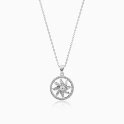 Silver Sun Flares Pendant With Link Chain