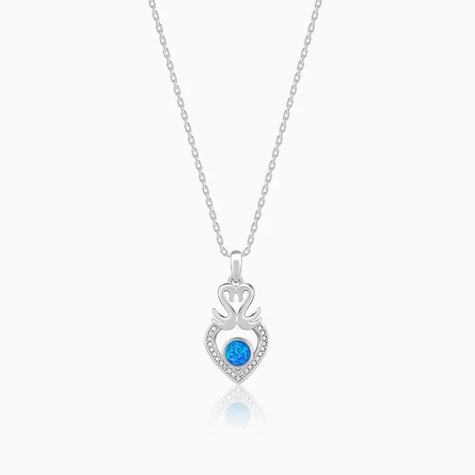 Silver Swan Heart Pendant With Link Chain