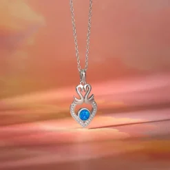Silver Swan Heart Pendant With Link Chain