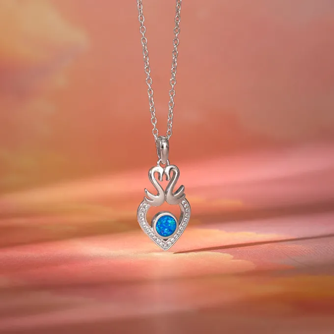 Silver Swan Heart Pendant With Link Chain