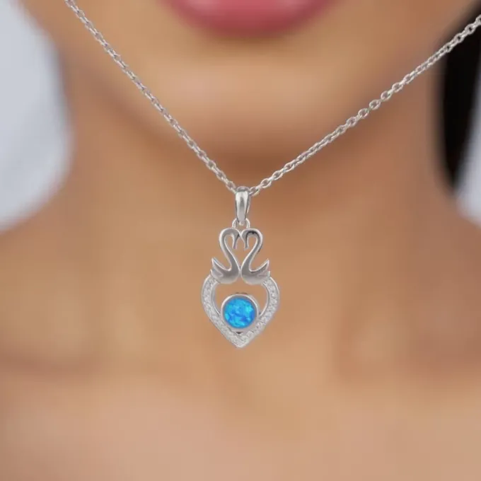Silver Swan Heart Pendant With Link Chain