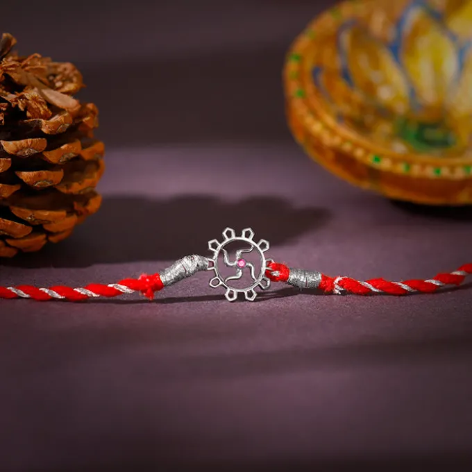 Silver Swastik Bloom Rakhi
