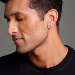 Silver Swastik Shine Stud For Him