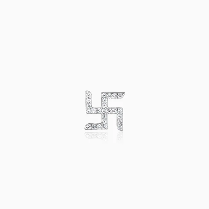 Silver Swastik Shine Stud For Him