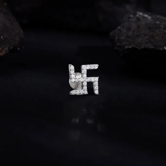 Silver Swastik Shine Stud For Him