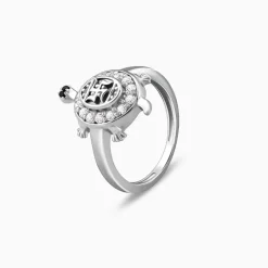 Silver Swastik Tortoise Ring
