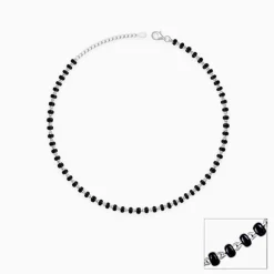 Silver Swaying Shadows Black Beads Anklet